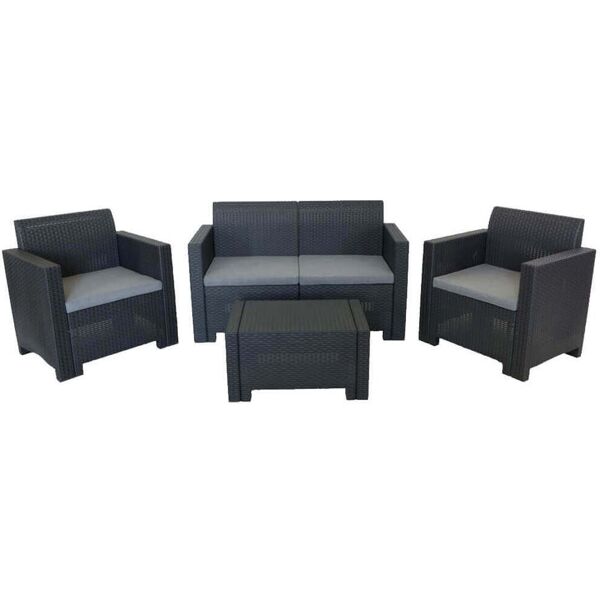 milani home salotto da giardino set 2 posti nero con cuscini grigi intreccio in rattan sint nero 131 x 79 x 57 cm