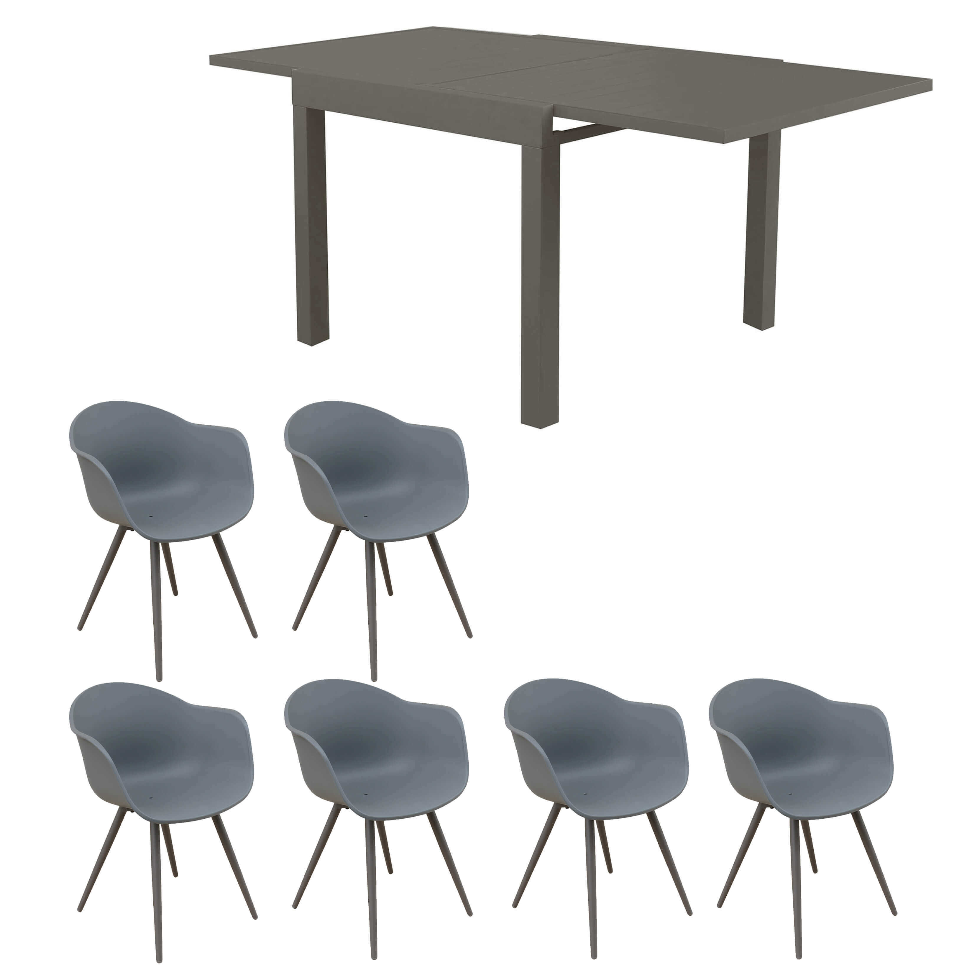 milani home jerri - set tavolo da giardino in alluminio con 6 sedie 90/180x90