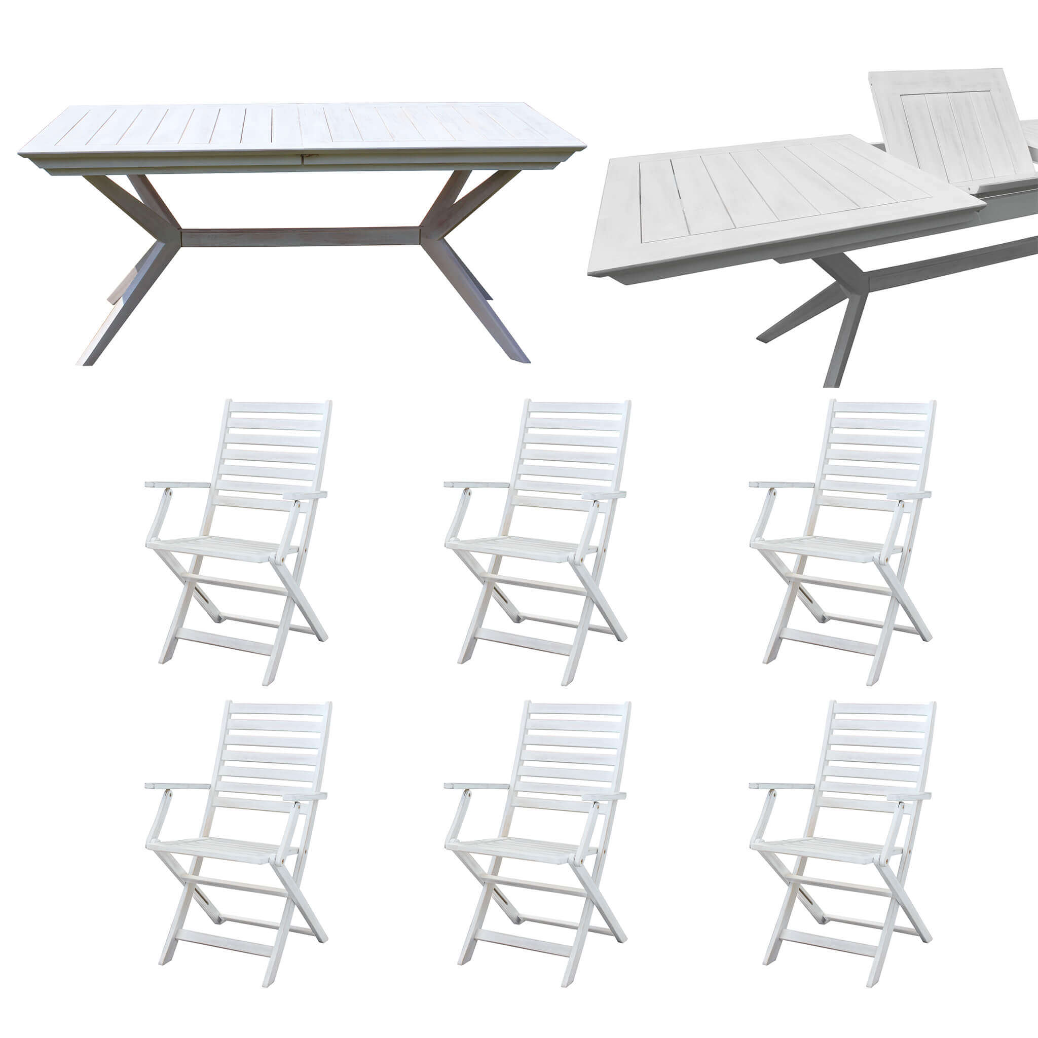 milani home caesar - set tavolo da giardino allungabile 150/200x90 compreso di 6 poltrone in legno massiccio di acacia