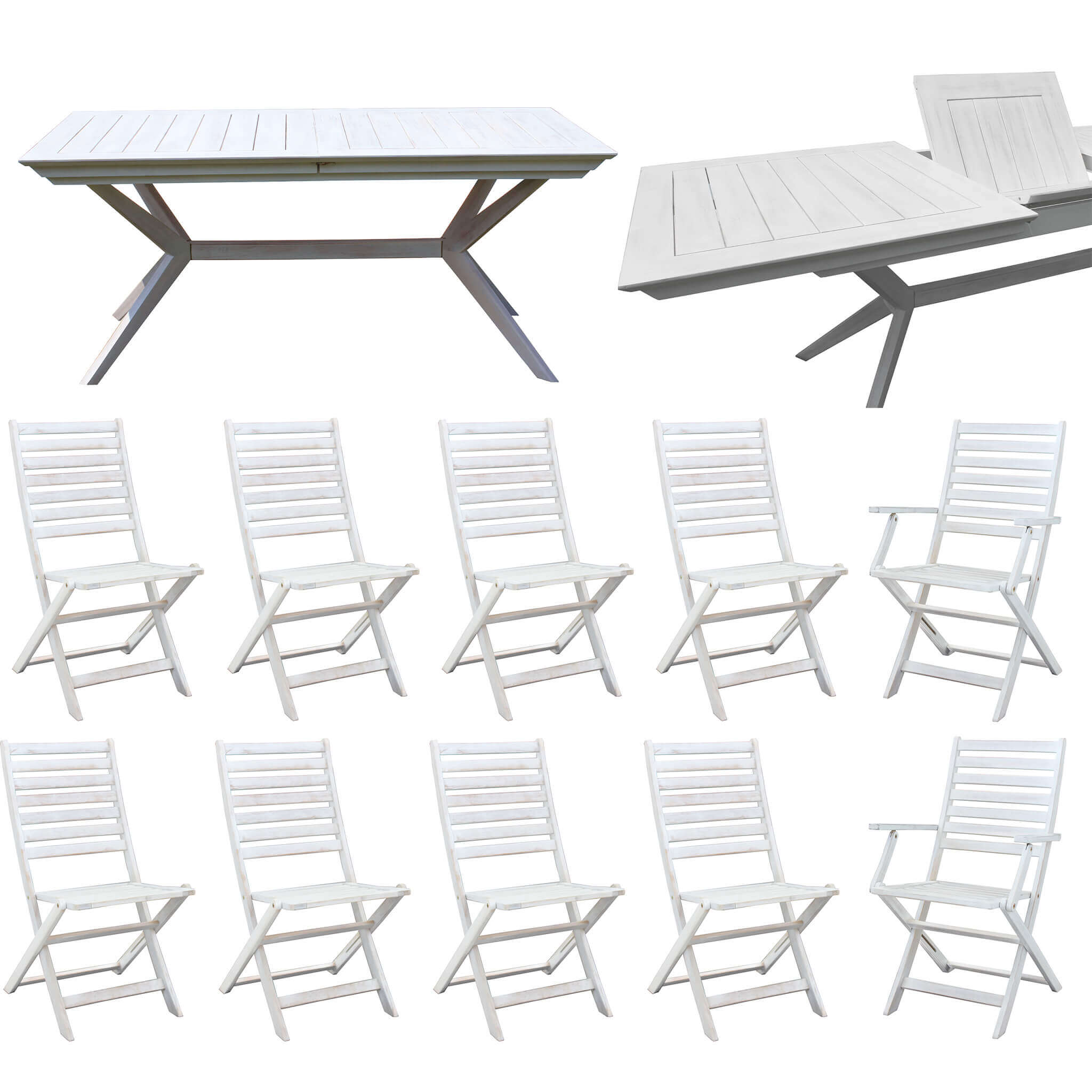 milani home caesar - set tavolo da giardino allungabile 180/240x90 compreso di 8 sedie e 2 poltrone in legno massiccio di acacia