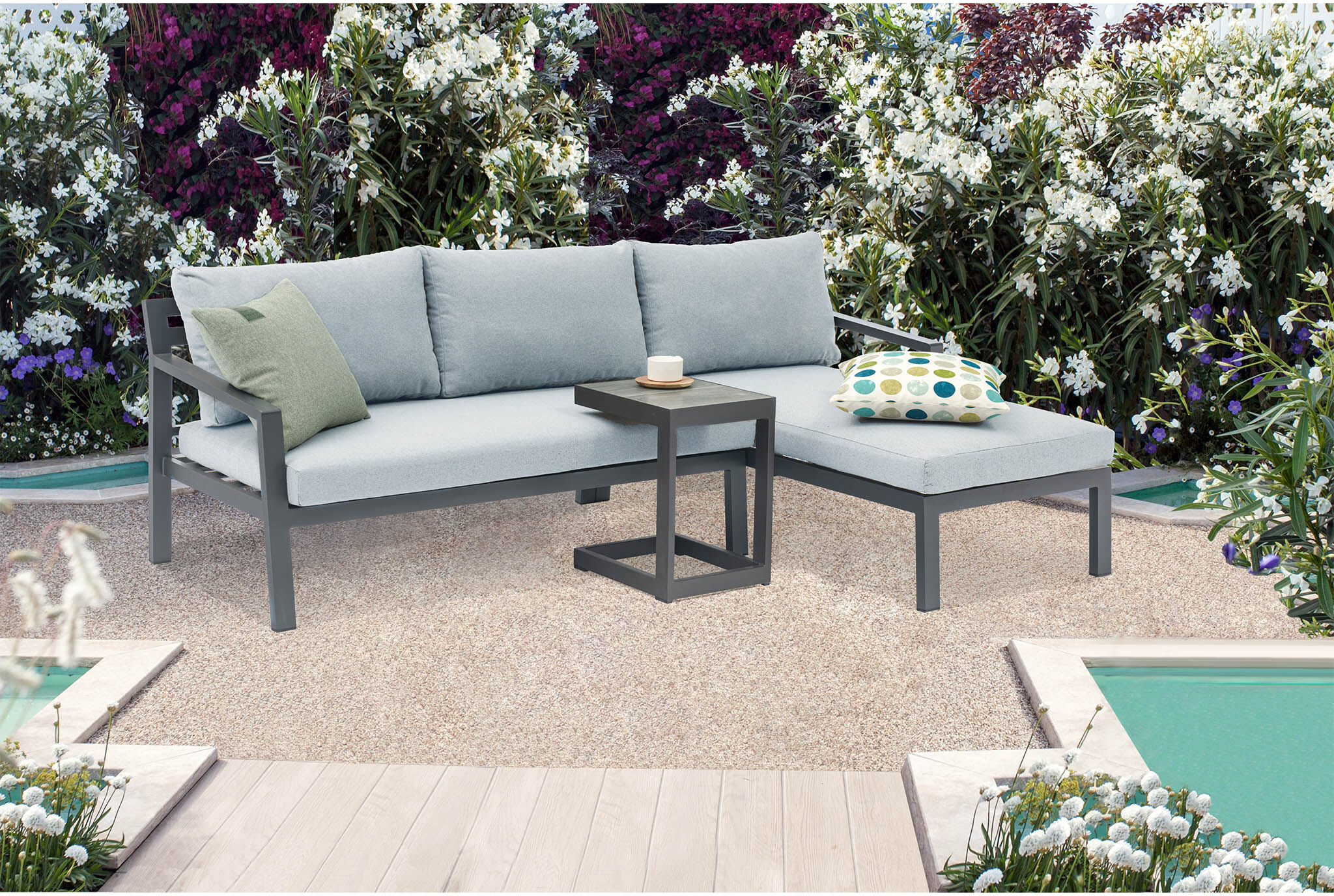 milani home divano da giardino in alluminio con tavolino per esterno d.70/135x75/140x75/t.3 antracite 32 x 53 x 40 cm