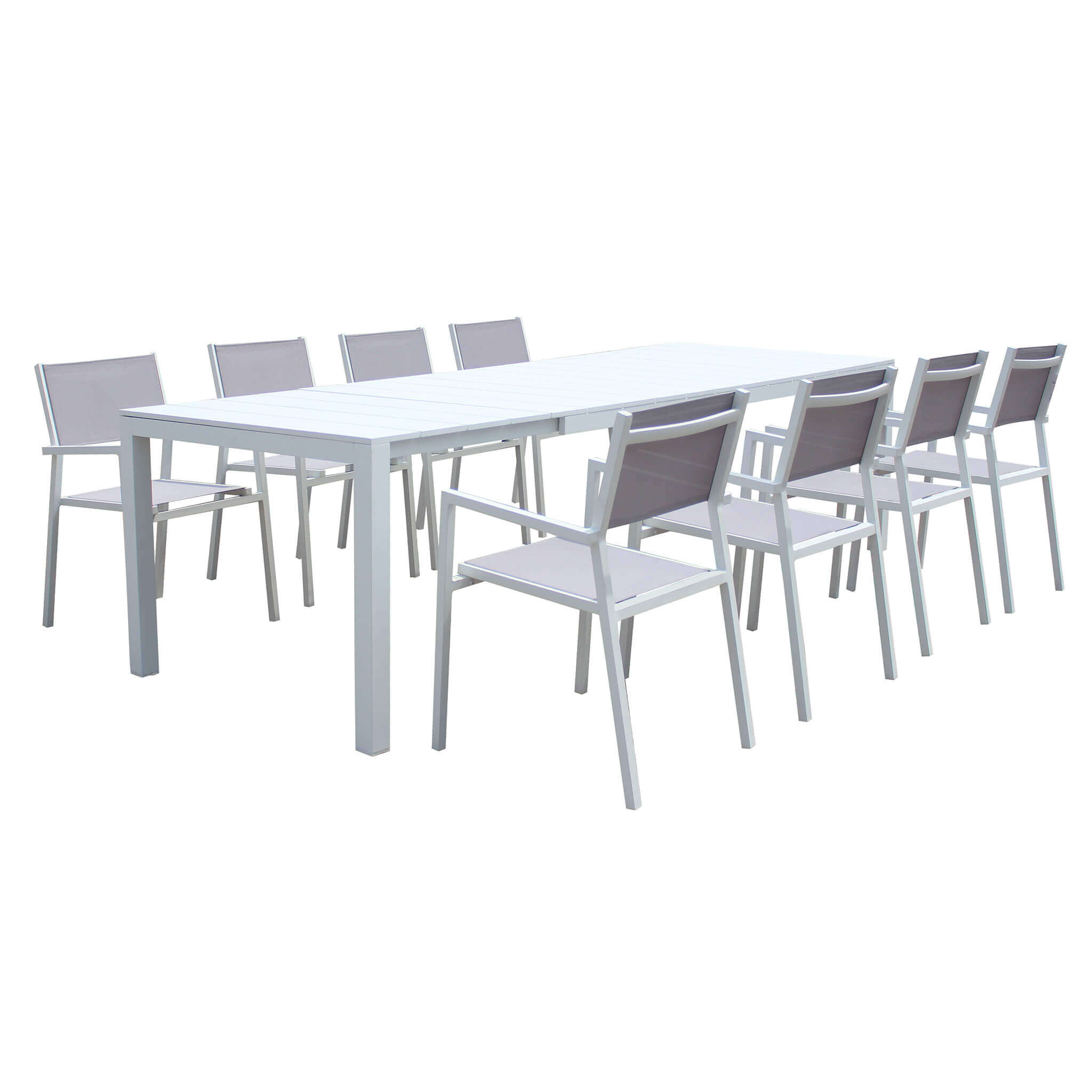 milani home set tavolo e sedie da giardino per esterno in alluminio cm 214/280 x 100 x 75,5 bianco x x cm