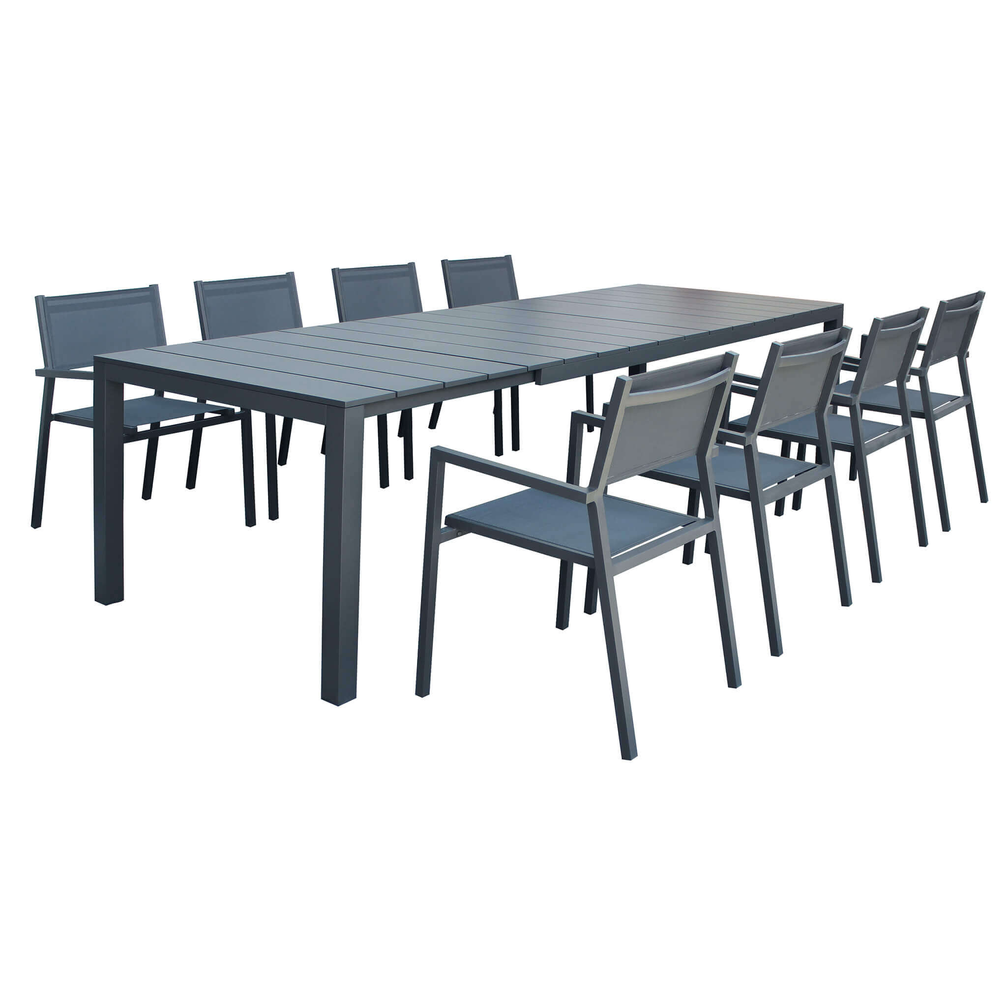milani home set tavolo e sedie da giardino per esterno in alluminio cm 214/280 x 100 x 75,5 antracite x x cm