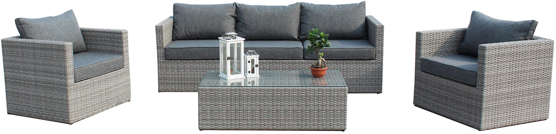 milani home salotto da giardino completo di cuscini intreccio in rattan sintetico grigio 208 x 64 x 72 cm