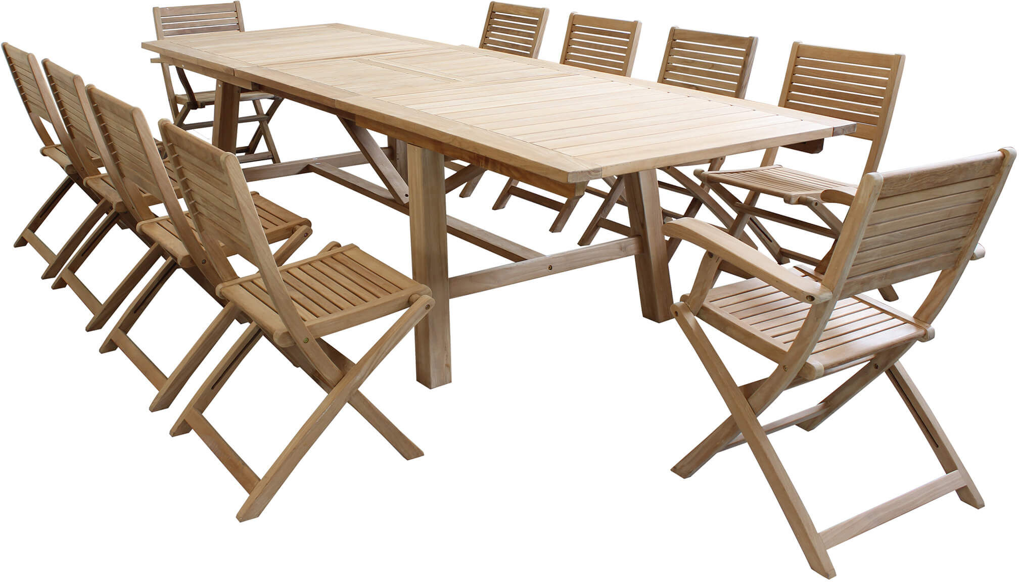 milani home set tavolo e sedie da giardino per esterno in legno resistente di teak cm.220/3 marrone x x cm