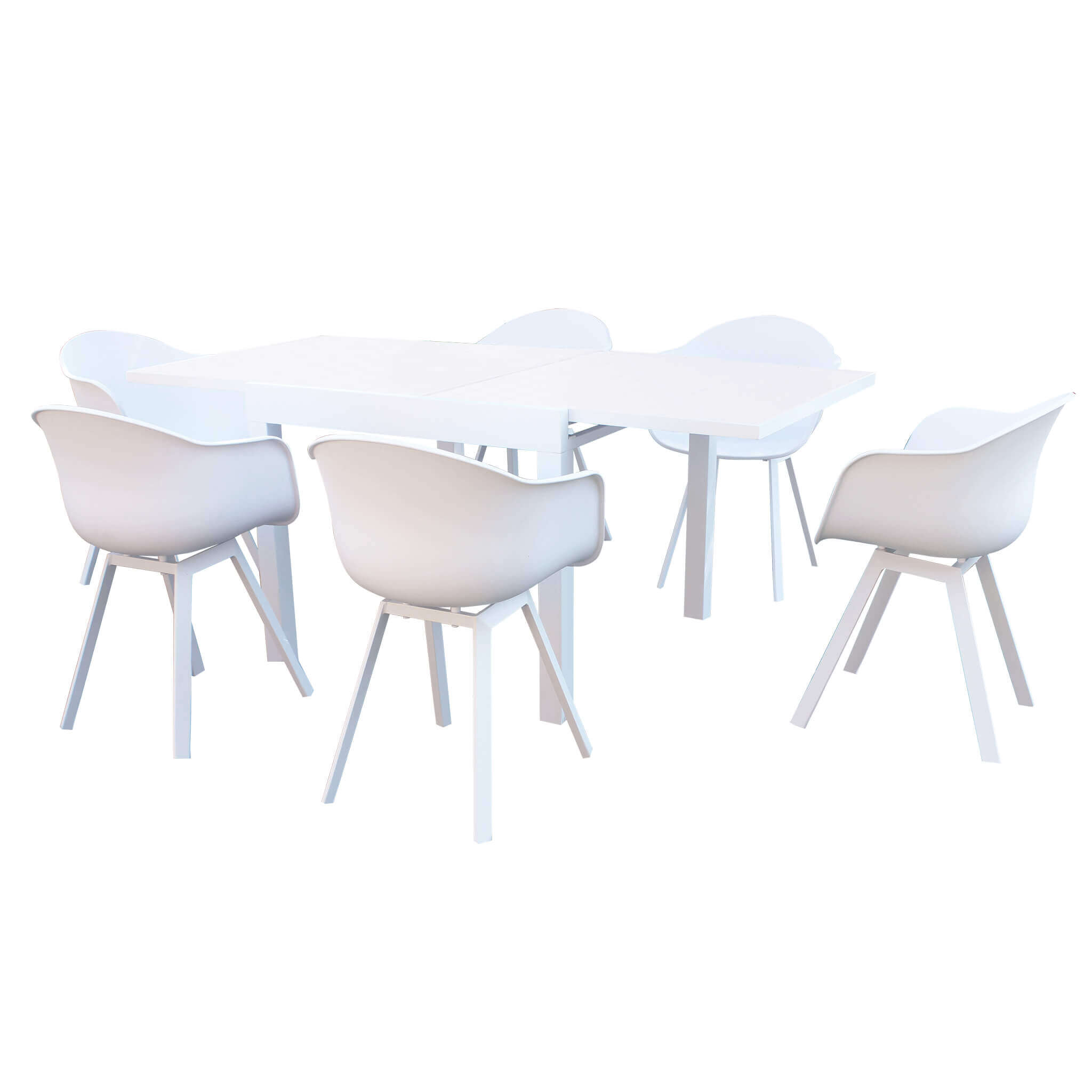 milani home set tavolo e sedie da giardino per esterno in alluminio cm 90/180x90x75 h con 6 bianco x x cm