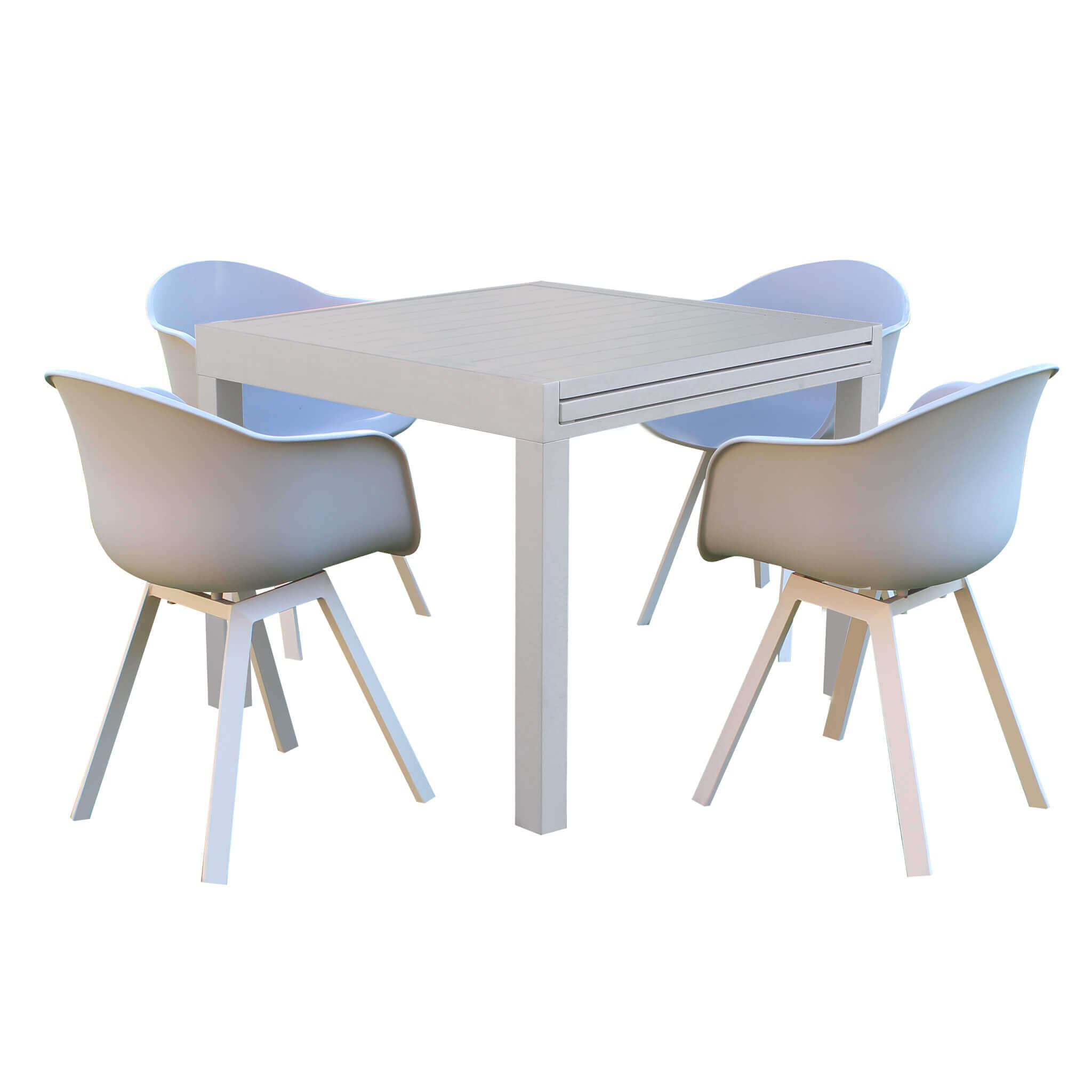 milani home set tavolo e sedie da giardino per esterno in alluminio cm 90/180x90x75 h con 4 tortora x x cm