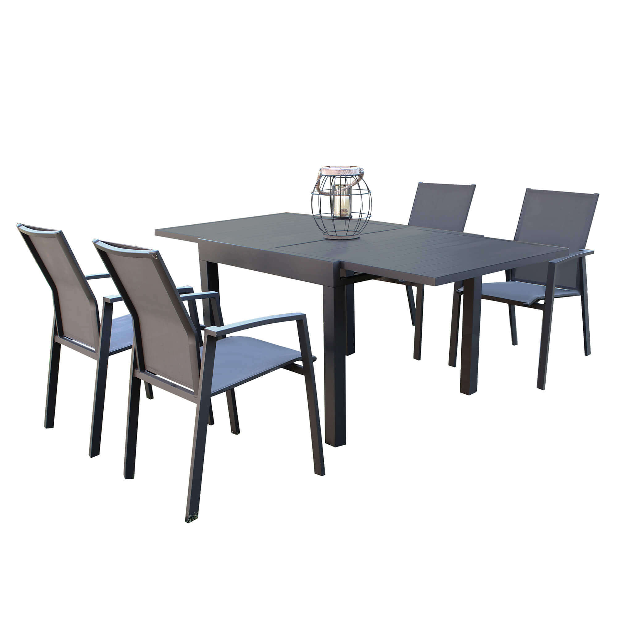 milani home set tavolo e sedie da giardino per esterno in alluminio cm 90/180x90x75 h con 4 antracite x x cm