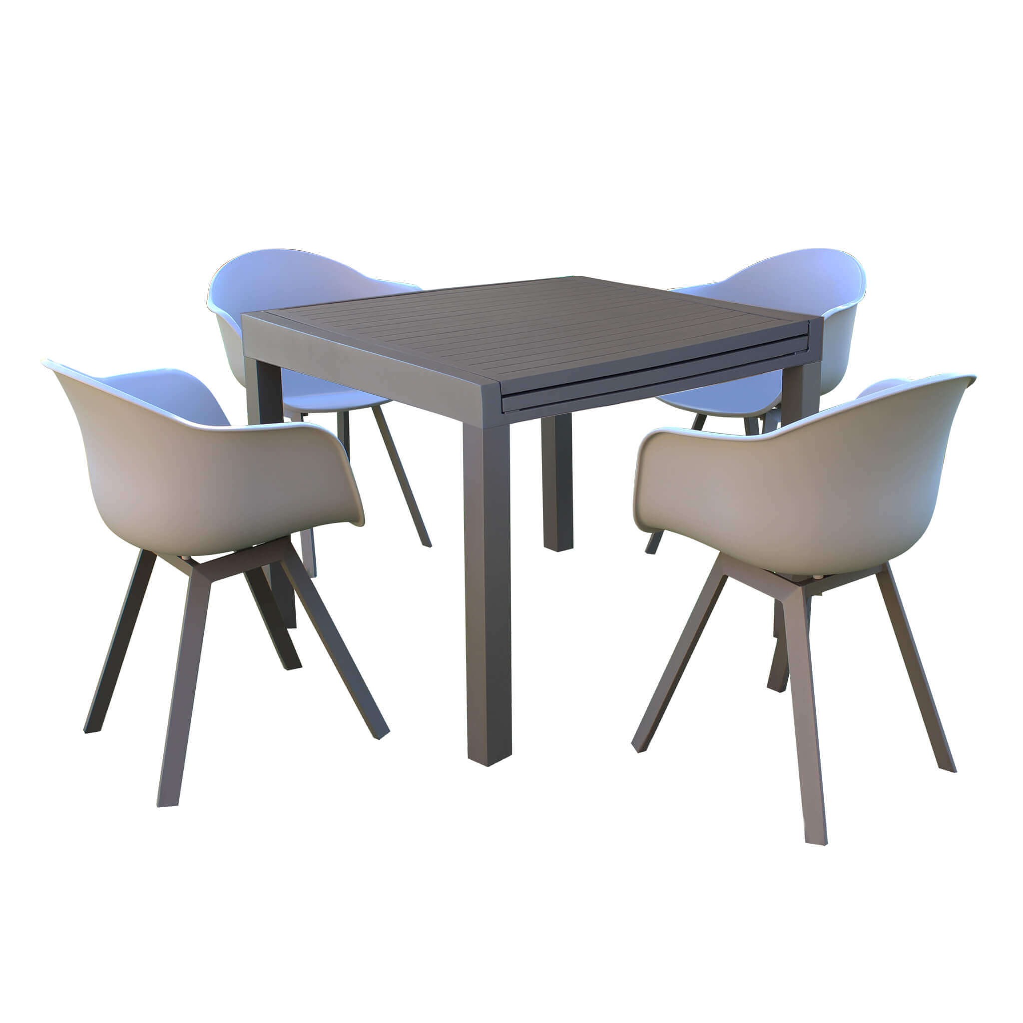 milani home set tavolo e sedie da giardino per esterno in alluminio cm 90/180x90x75 h con 4 taupe x x cm