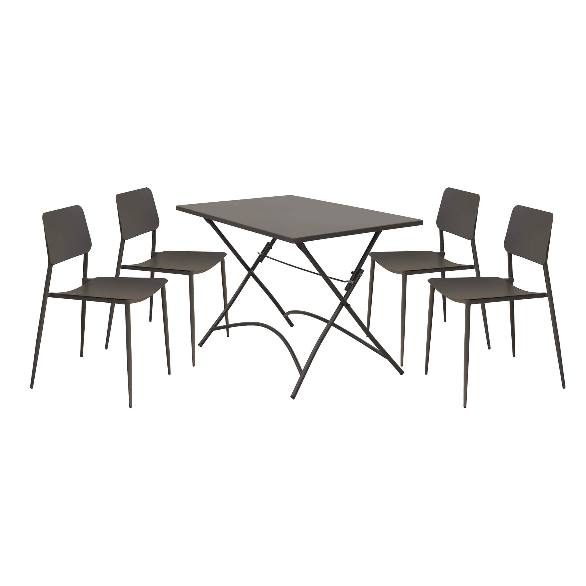milani home set tavolo in metallo cm 110 x 70 x 72 h con 4 sedie da giardino per esterno co taupe x x cm