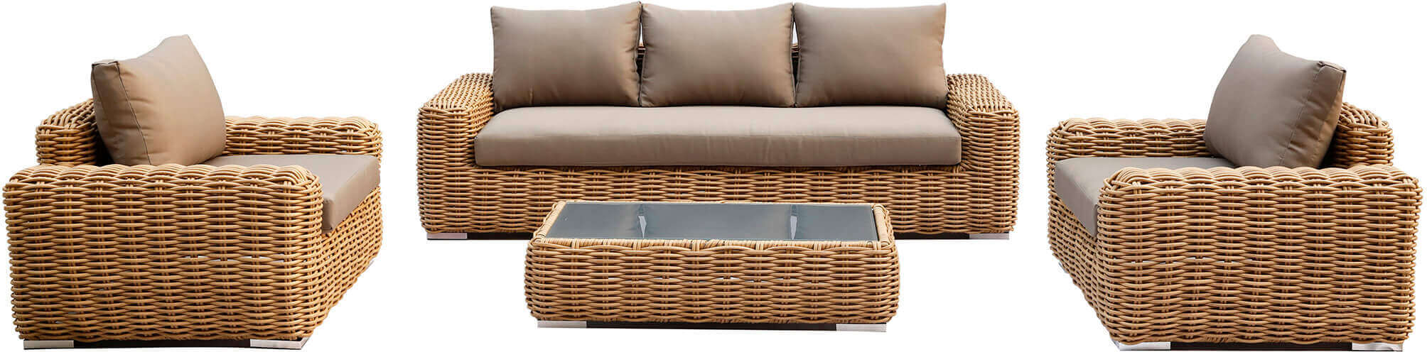 milani home salotto da esterno per portico e giardino in rattan naturale e 12 cuscini, d.22 marrone 202 x 65 x 88 cm