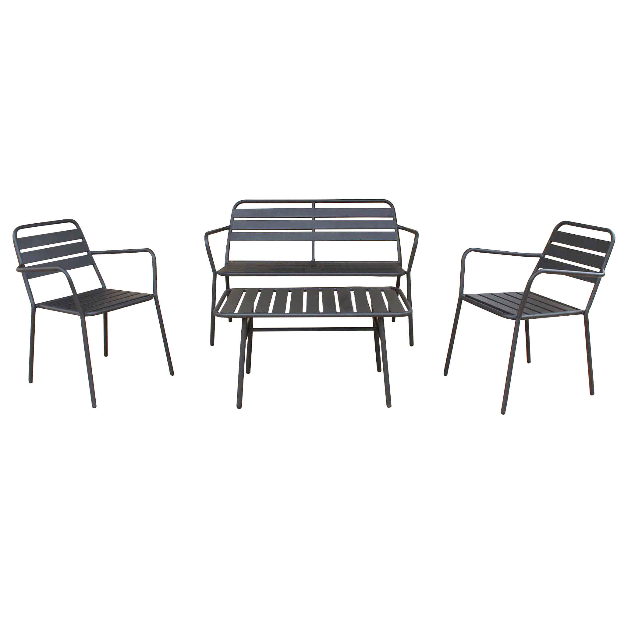 milani home salotto da esterno giardino con due poltrone divano e tavolino in metallo nero, grigio 123 x 80 x 64 cm