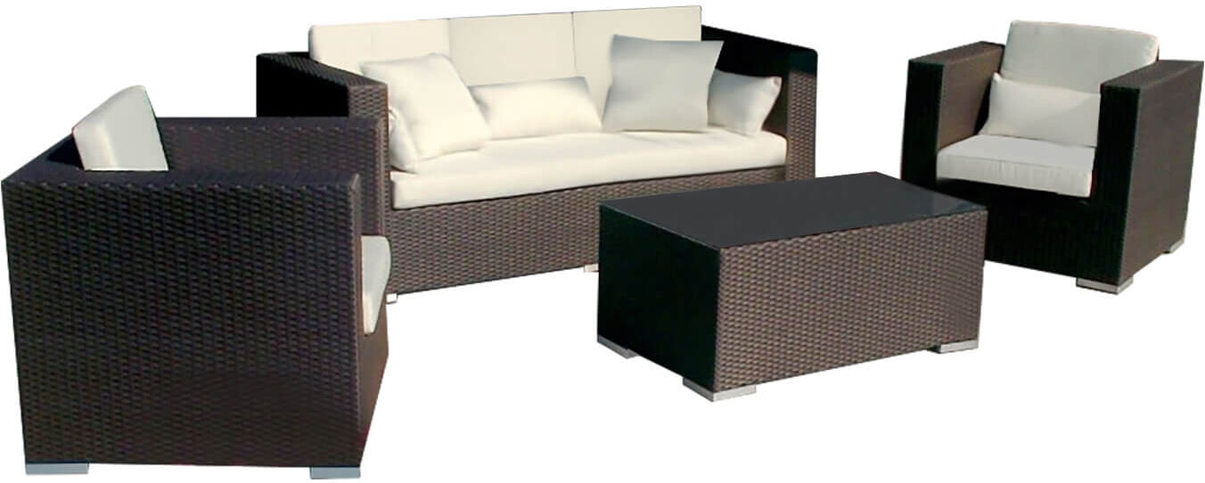 milani home salotto da giardino set 3 posti marrone con cuscini beige intreccio in rattan s marrone 186 x 70 x 80 cm