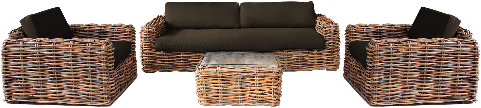 milani home salotto da giardino completo di cuscini intreccio in rattan naturale marrone 104 x 66 x 244 cm