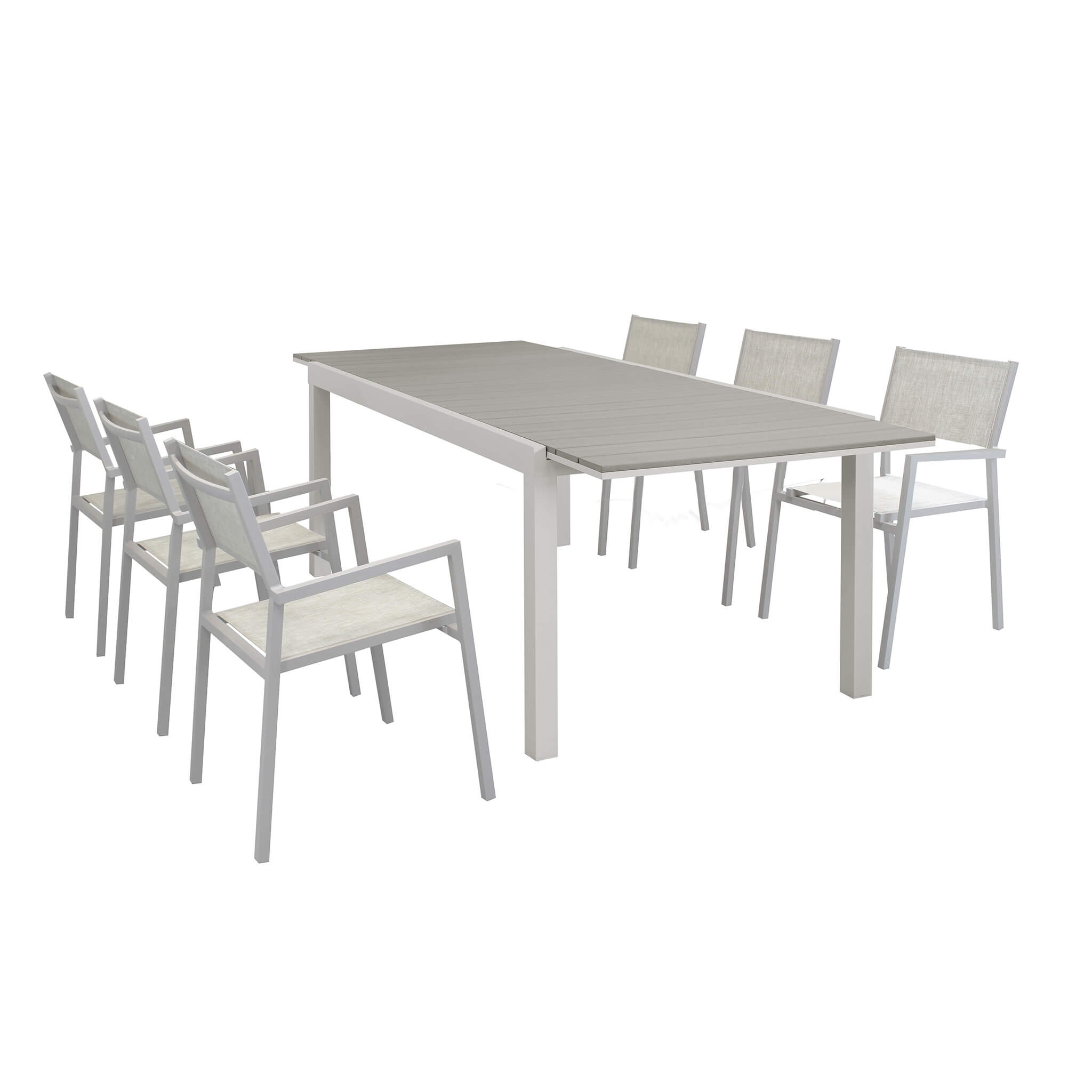Milani Home TRIUMPHUS - set tavolo da giardino allungabile 180/240x100 compreso di 6 poltrone in alluminio e polywood