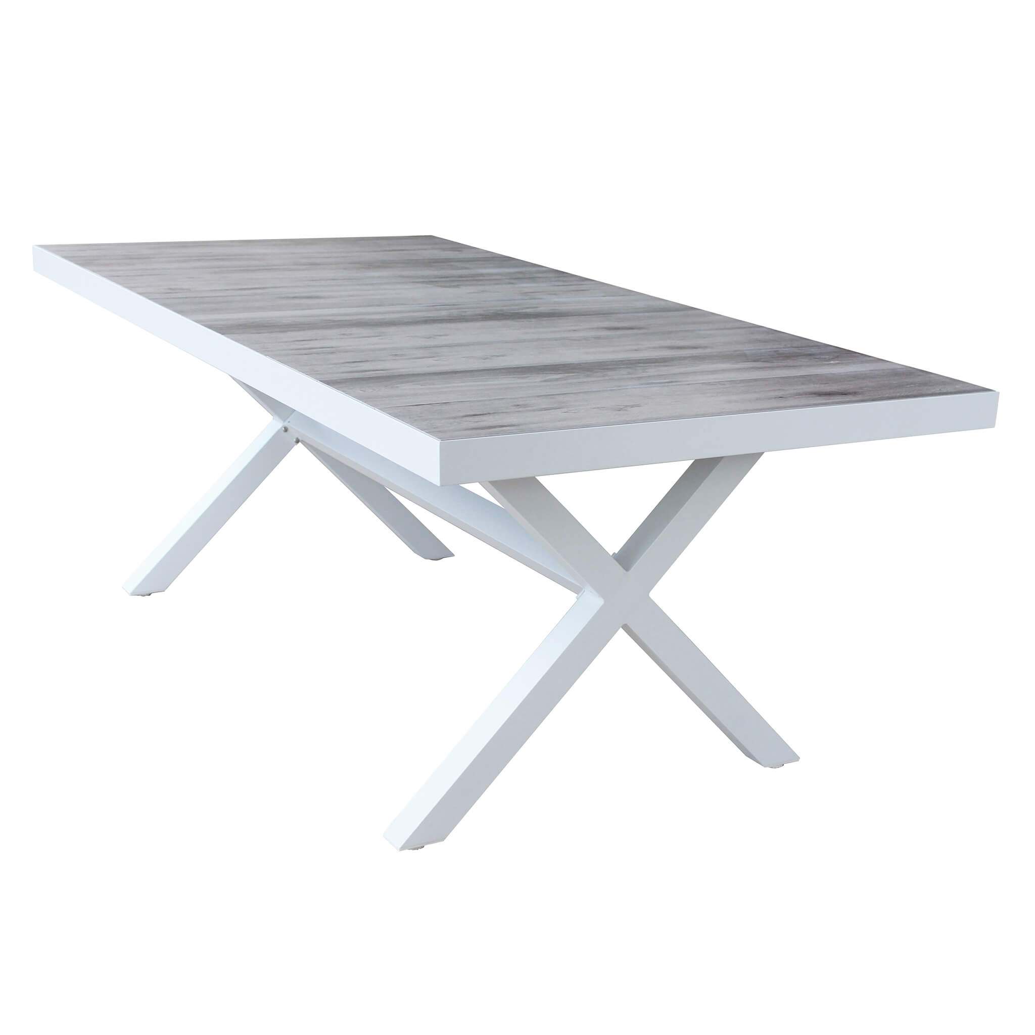 Milani Home tavolo da giardino in alluminio e ceramica effetto legno di design moderno per Bianco 200 x 75 x 100 cm