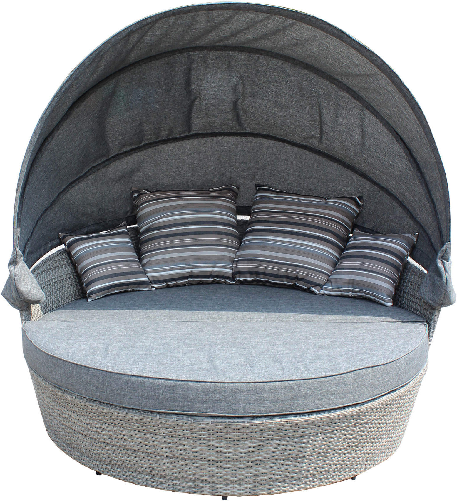 Milani Home Divano Da Giardino Circolare Completo Di Cuscino Intreccio In Rattan Sintetico Grigio x 80 x cm