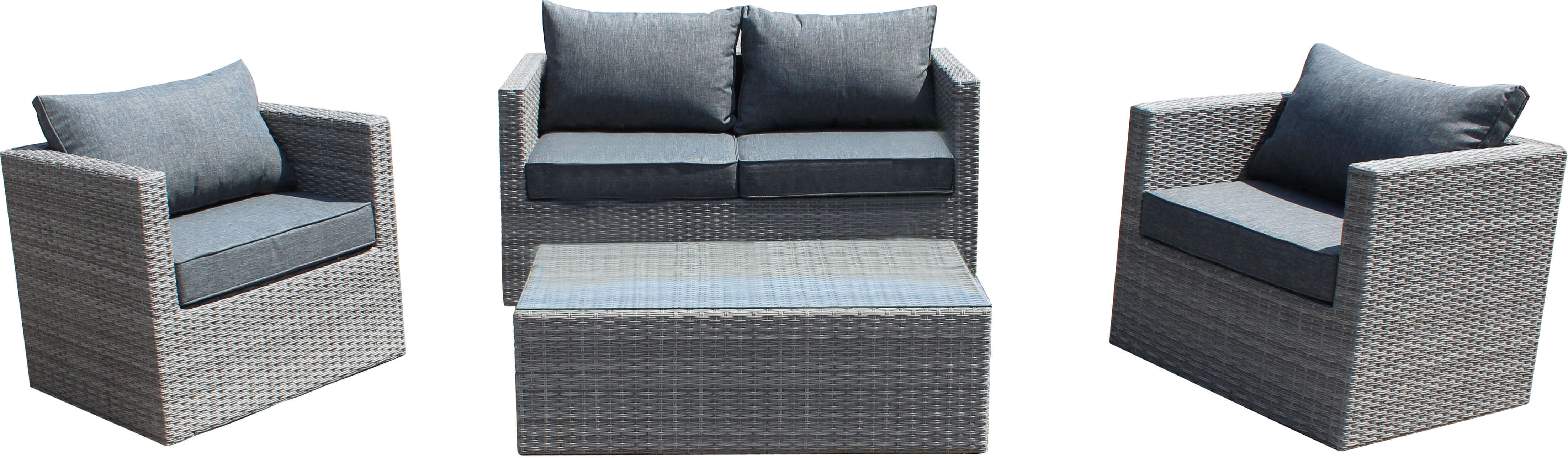 Milani Home Salotto Da Giardino Completo Di Cuscini Intreccio In Rattan Sintetico Grigio 144 x 64 x 72 cm