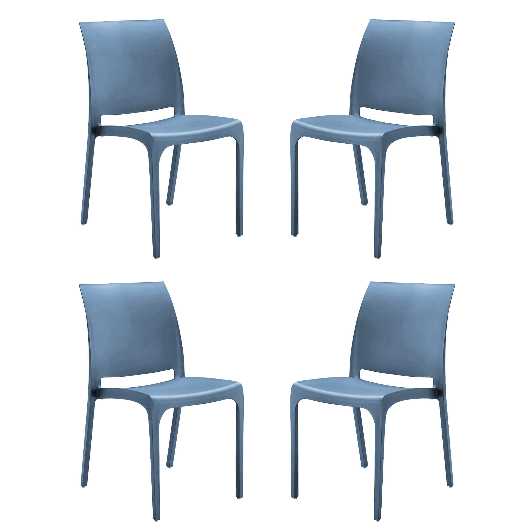 Milani Home set di 4 sedie poltrone da giardino in plastica design moderno colorata Blu Blu 46 x 80 x 54 cm