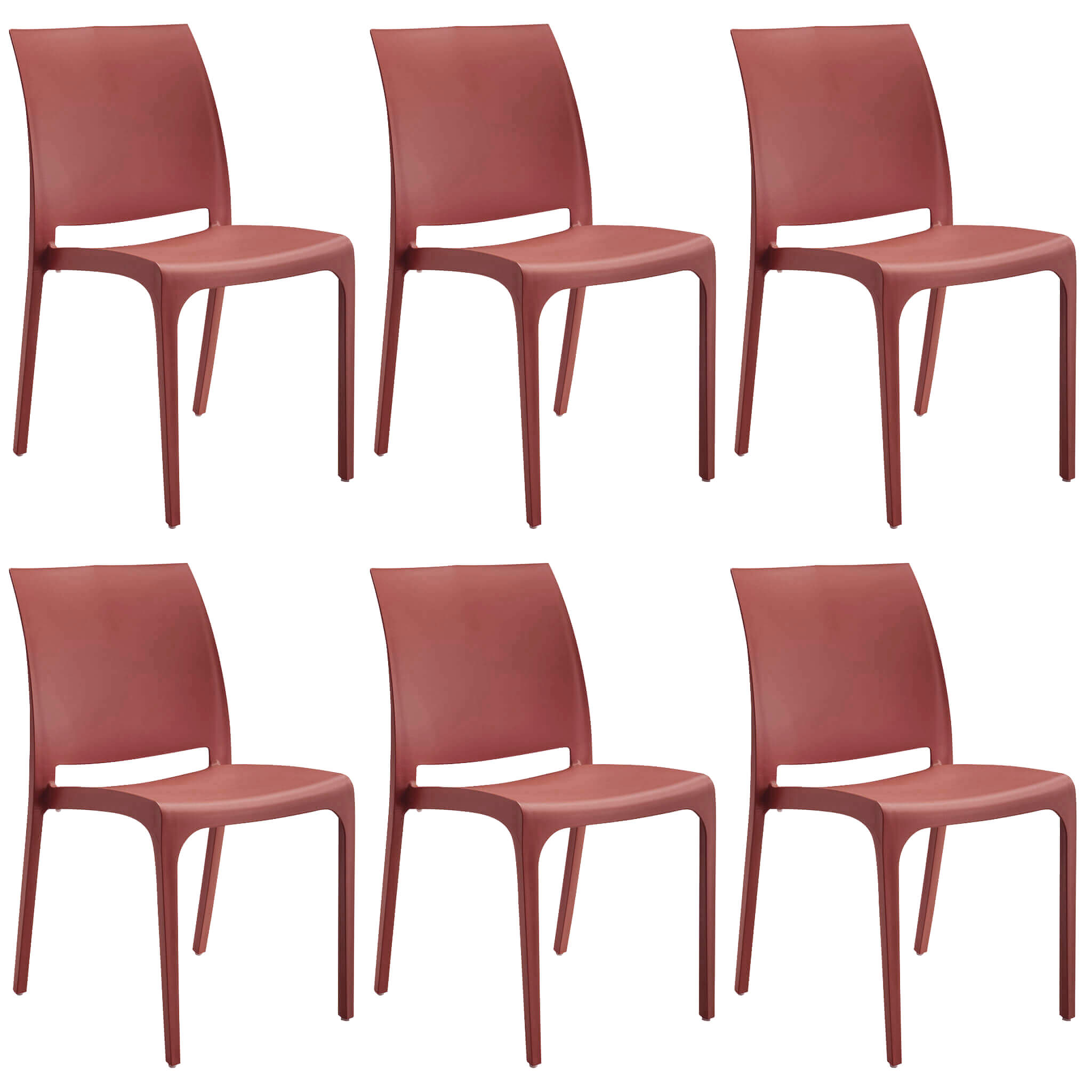 Milani Home set di 6 sedie poltrone da giardino in plastica design moderno colorata Rosso Rosso 46 x 80 x 54 cm