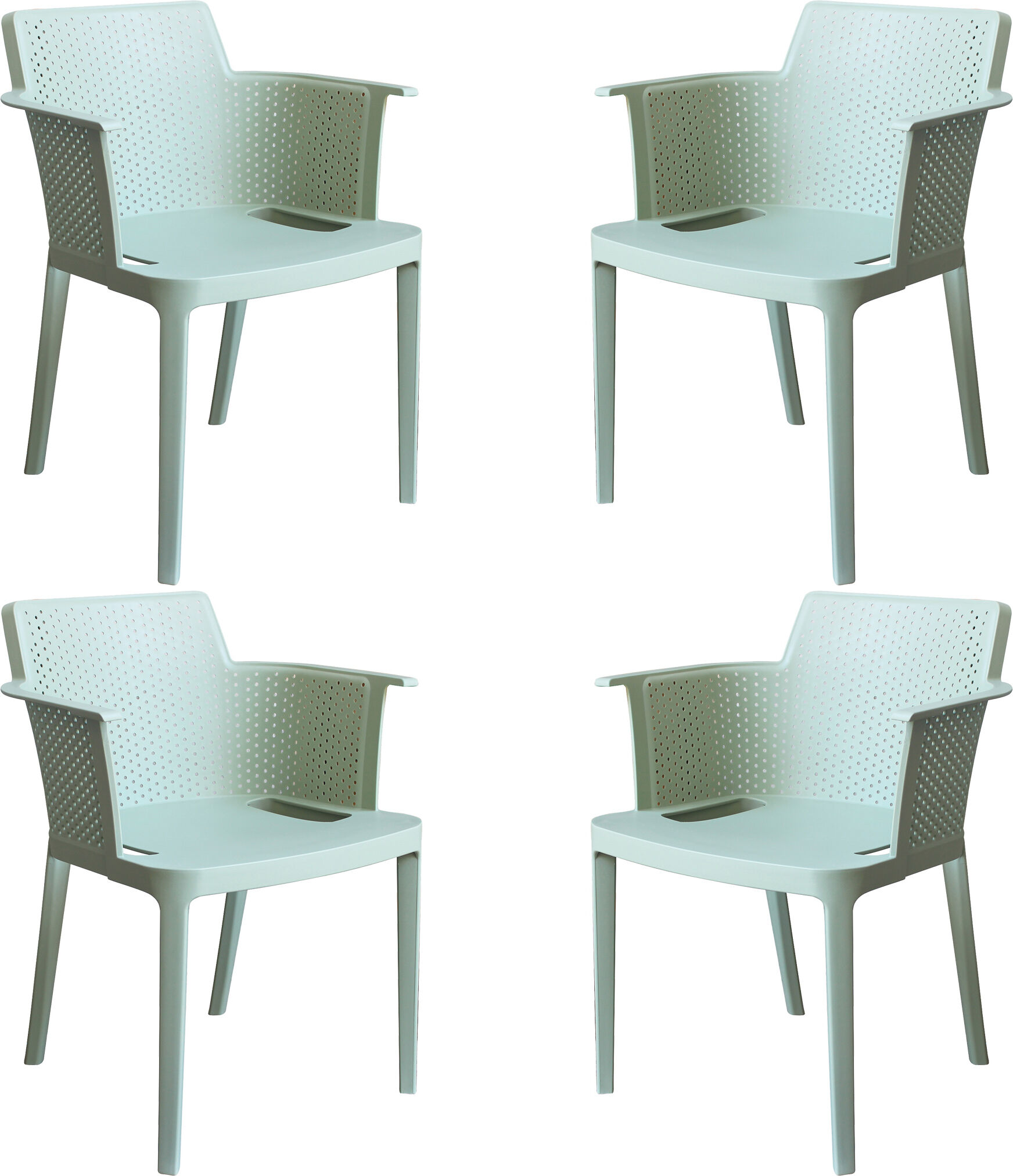 Milani Home set di 4 Poltrone in plastica per esterno giardino interno sala da pranzo color Verde Menta 60 x 76.5 x 58 cm