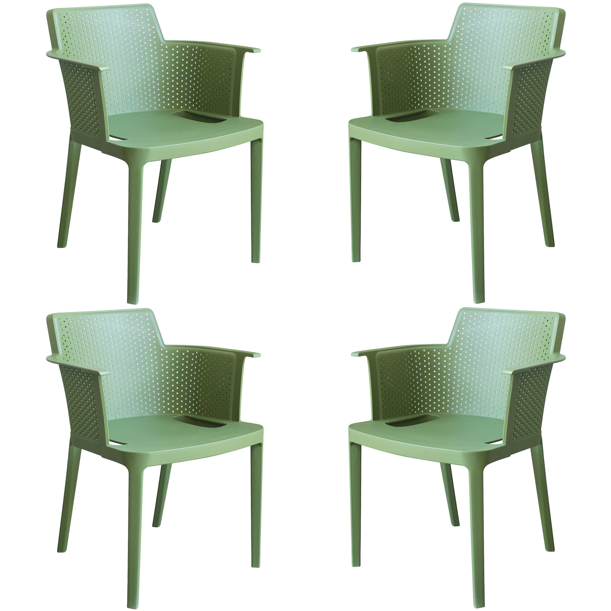 Milani Home set di 4 Poltrone in plastica per esterno giardino interno sala da pranzo color Verde 60 x 76.5 x 58 cm