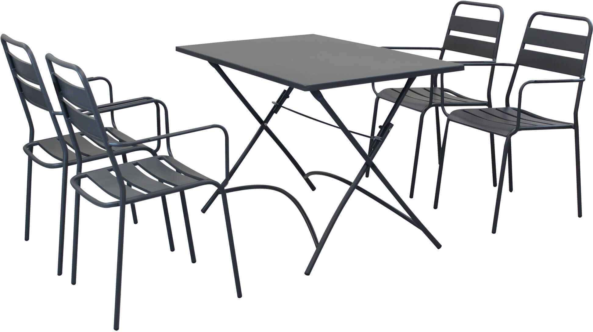 Milani Home Set Tavolo Rettangolare Fisso 110x70 Con 4 Poltrone In Ferro Nero Per Esterno G Antracite x x cm