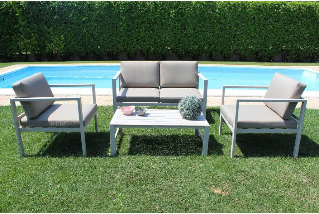 Milani Home Salotto Da Giardino Set 2 Posti In Alluminio Tortora Da Esterno Portico Per Loc Tortora 126 x 64 x 70 cm