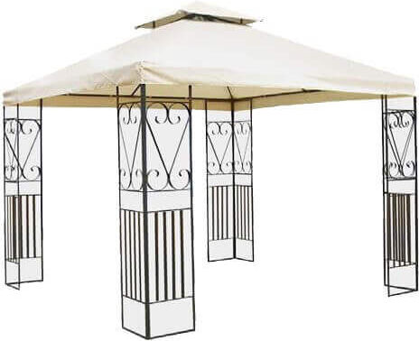 Milani Home Gazebo 3x3 In Metallo Con Pareti Decorate Ferro Nero Con Telo Beige Per Esterno Antracite 300 x 265 x 300 cm