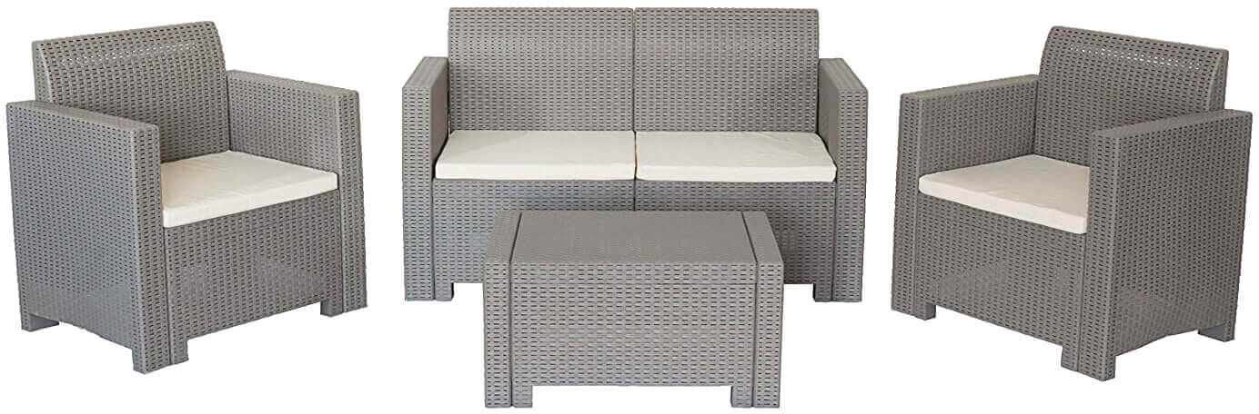 Milani Home Salotto Da Giardino Set 2 Posti Tortora Con Cuscini, Intreccio In Rattan Sintet Tortora 131 x 79 x 57 cm