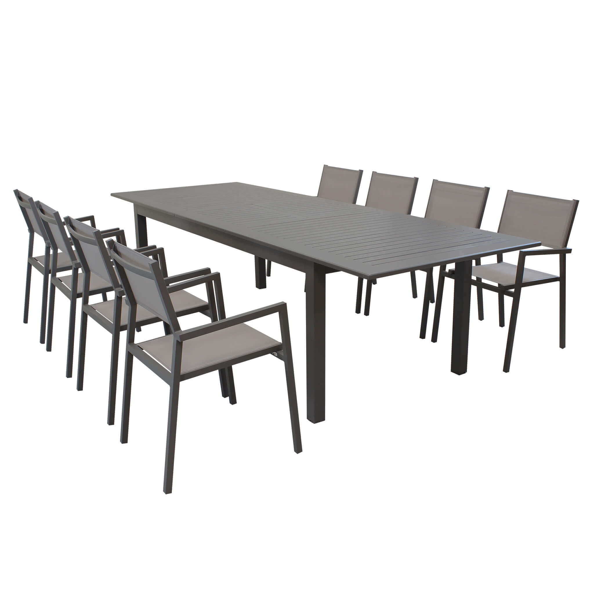 Milani Home ARGENTUM - set tavolo da giardino allungabile 220/280 x 100 compreso di 8 poltrone in alluminio