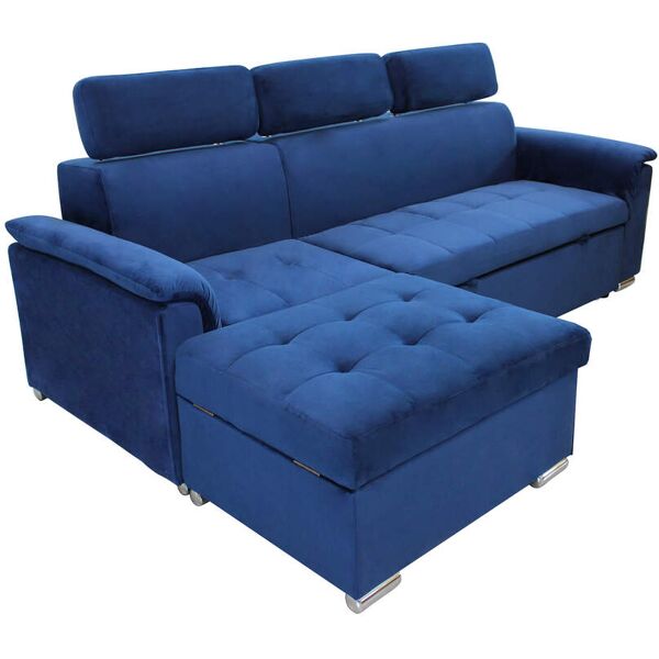 milani home divano letto con penisola ergonomico con poggiatesta regolabile e supporto lomb blu 234 x 84 x 148 cm