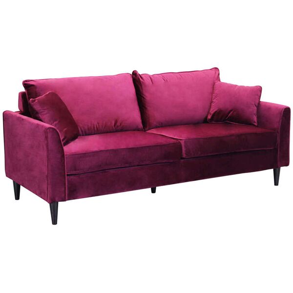 milani home divano in velluto 3 posti per salotto soogiorno sala d'attesa 196x81x89 h rosso 196 x 89 x 83 cm