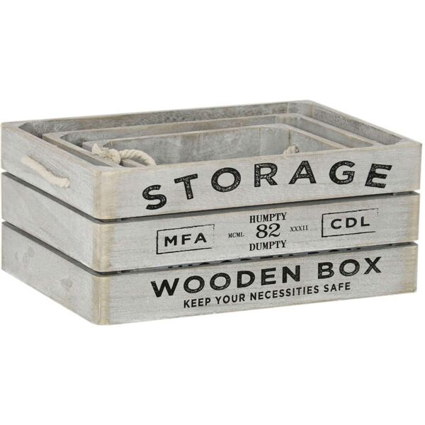 milani home set di 3 cassette in legno di design industrial stile moderno con decoro , g.35 grigio 35 x 15 x 25 cm