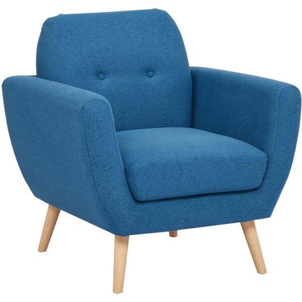 milani home poltrona da salotto soggiorno, stile moderno di design contemporaneo in tessuto blu 84 x 86 x 79 cm