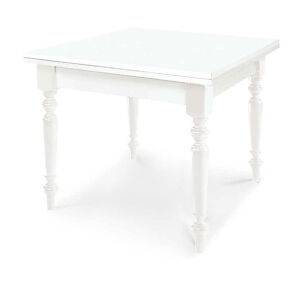 Milani Home GEORDIE - tavolo da pranzo allungabile a libro in legno massello 100x100/200 bianco gamba tornita