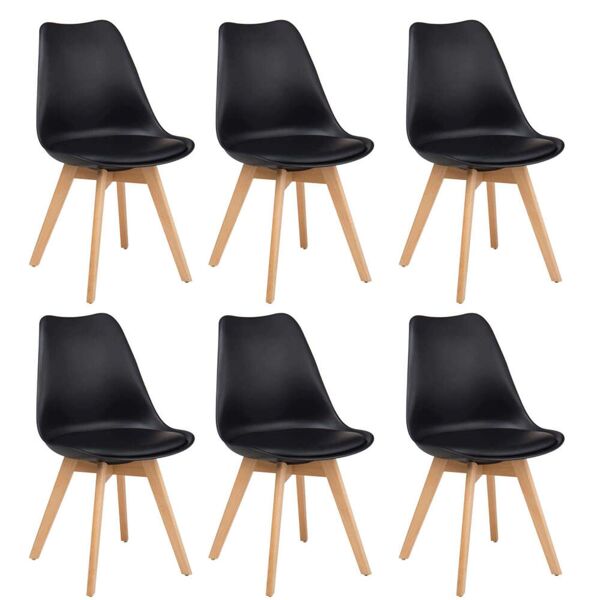 milani home margot - set di 6 sedie moderne imbottita con gambe in legno