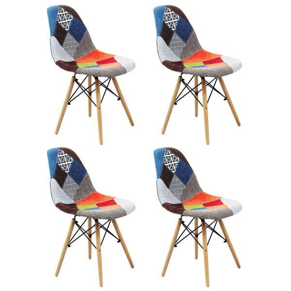 milani home juliette - set di 4 sedie moderne in tessuto patchwork con gambe in legno
