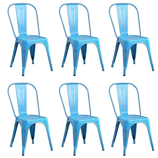 milani home agatha - set di 6 sedie in metallo blu antico