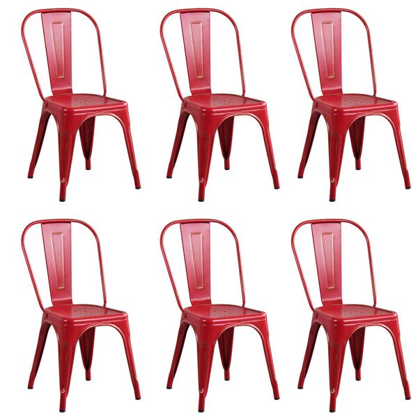 milani home agatha - set di 6 sedie in metallo rosso antico