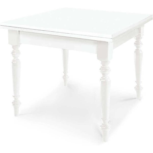 milani home geordie - tavolo da pranzo allungabile a libro in legno massello 100x100/200 bianco gamba tornita