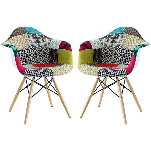 milani home set di 2 poltrone patchwork moderne di design seduta in tessuto struttura in me multicolor 65.5 x 79.5 x 62.5 cm