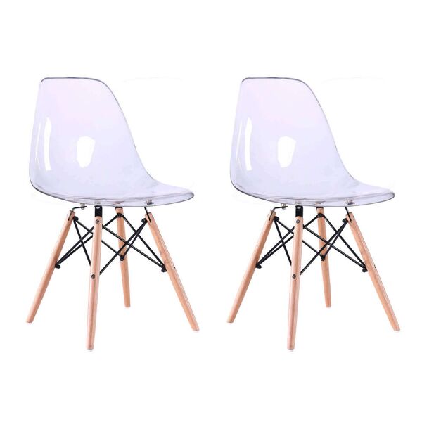 milani home set di 2 sedie di design moderne in pc trasparente struttura in metallo vernici marrone 51.5 x 83 x 46.5 cm