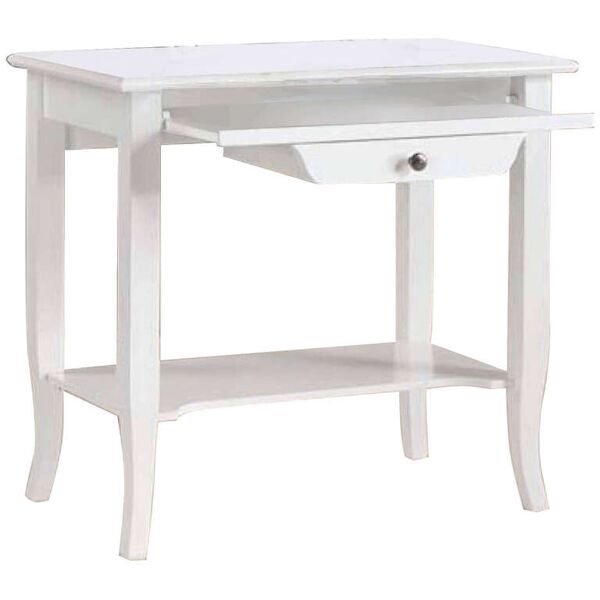 milani home scrittoio in legno massello 85x49x79 bianco 85 x 80 x 49 cm