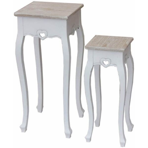 milani home roland - set 2 tavolini in legno di paulownia shabby chic bianco 33 x 78 x 33 cm