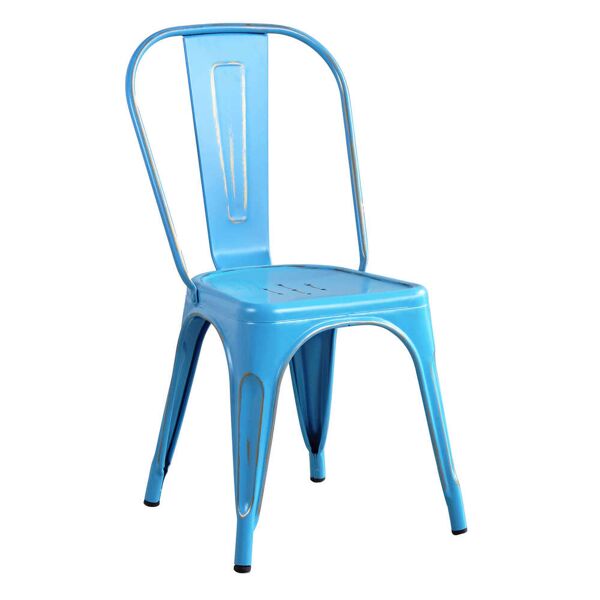 milani home sedia in metallo di design moderno industrial vintage colore blu antico ossidat blu 35 x 85 x 45 cm