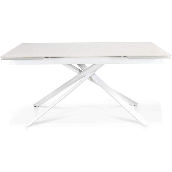 milani home tavolo da pranzo moderno allungabile con piano in vetro stile contemporaneo bia trasparente 160 x 75 x 90 cm