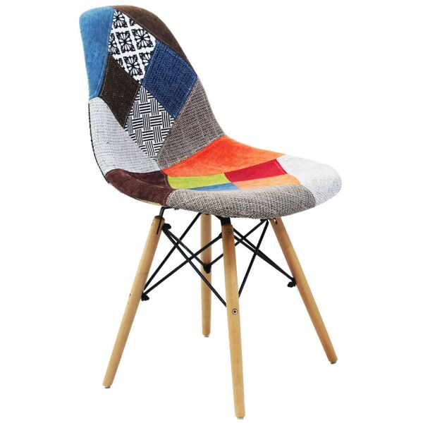 milani home sedia moderna di design in tessuto patchwork con gambe in legno per interno sal multicolor 46.5 x 83 x 53 cm
