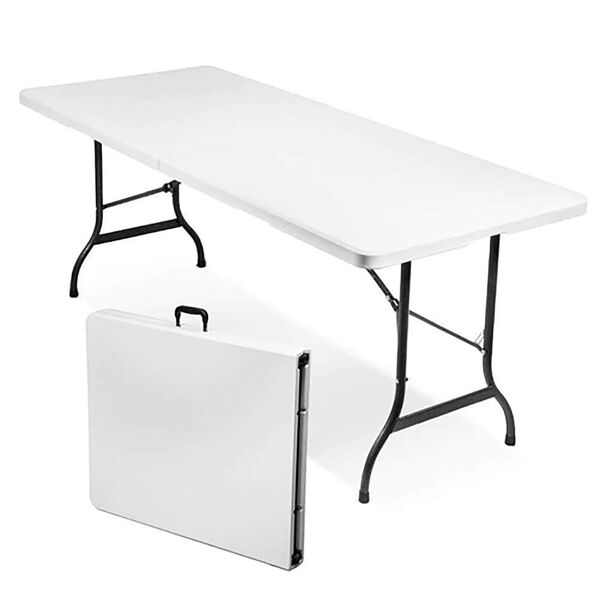 milani home tavolo catering pieghevole rettangolare in metallo e abs bianco 180x75 per rist bianco 180 x 74 x 74 cm