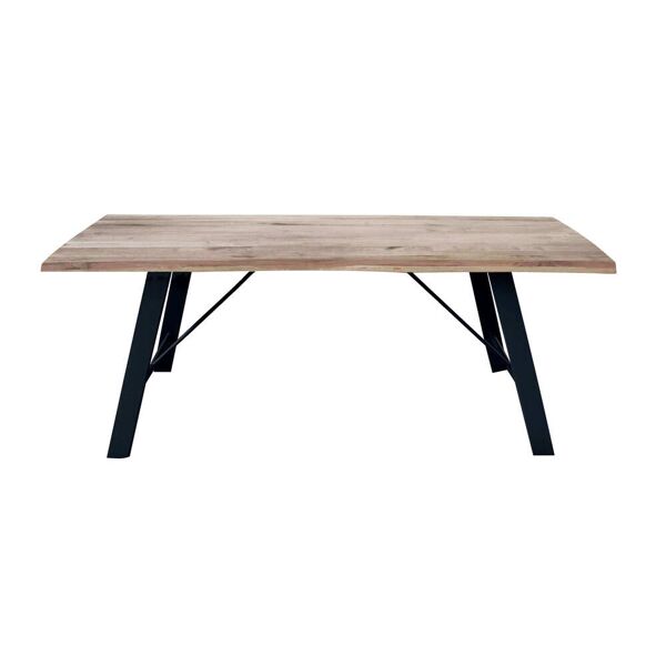 milani home tavolo da pranzo moderno di design cm 160x90 struttura nera piano massello natu marrone 160 x 75 x 90 cm